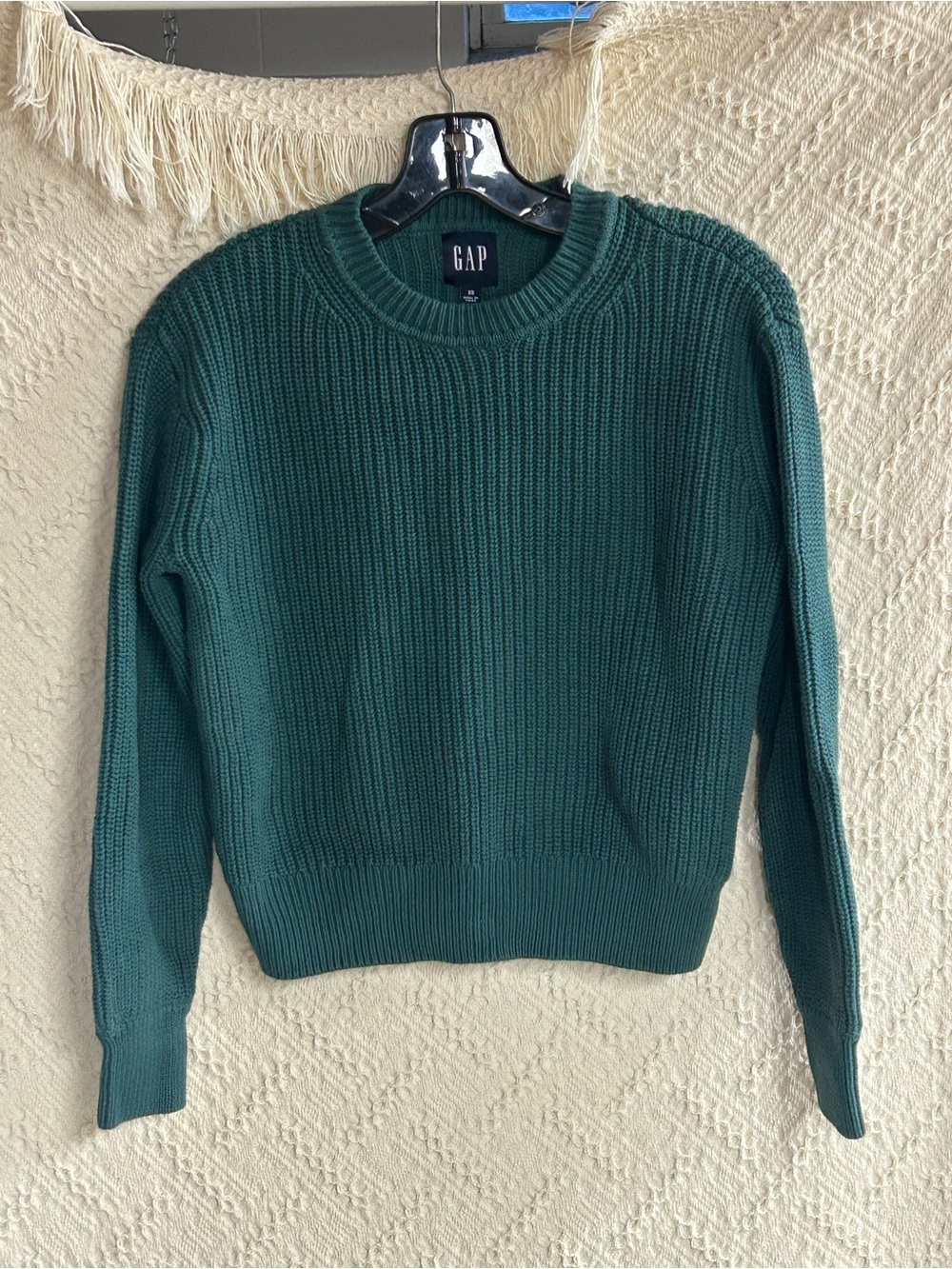GAP 100% Cotton Women's Teal Ribbed knit Crewneck Sweater